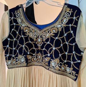 Navy blue and light gold Anarkali.